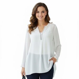 Conrad C Collection Elegant White Woman Lady Plus Size 16 Pullover Blouse Top